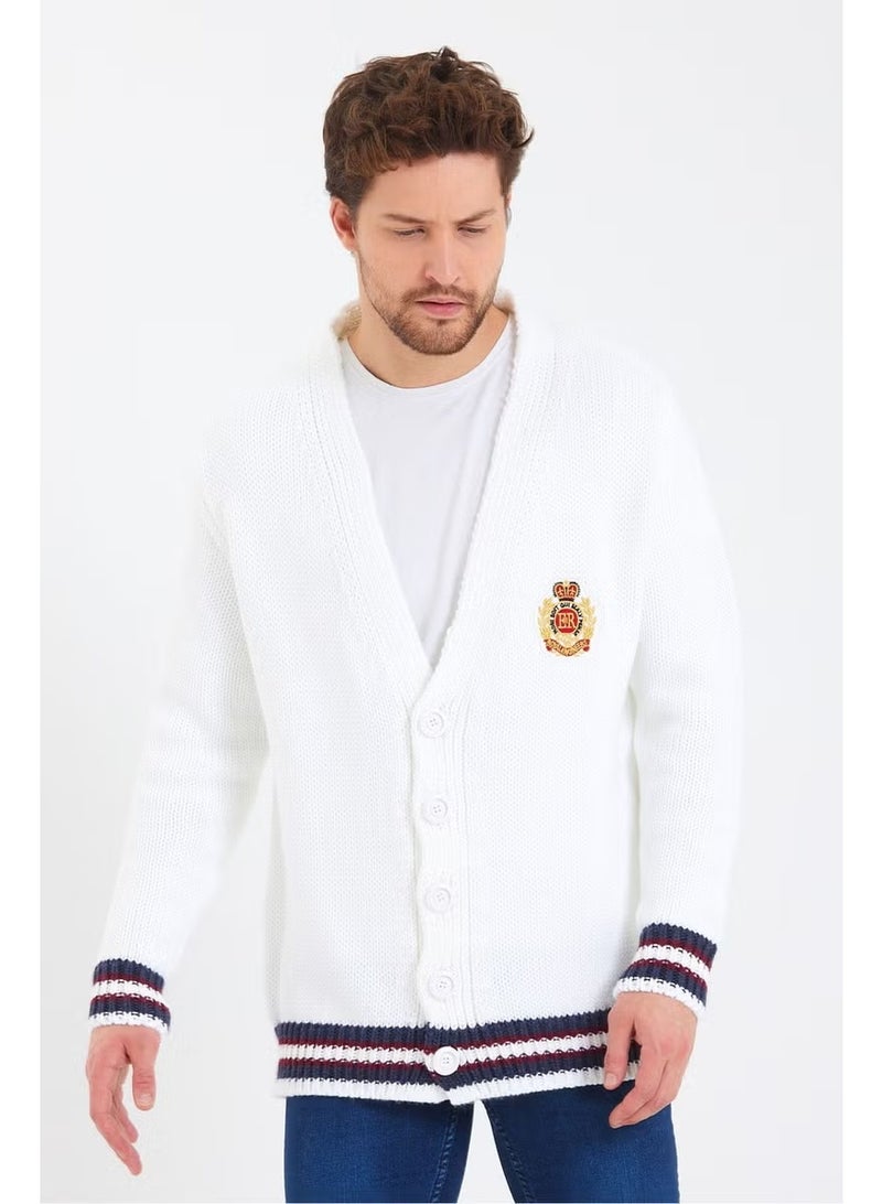 Cool Tarz Cool Style Men's White Embroidered Buttoned Knitwear CARDIGAN-TRZ3451R01S - Image 2